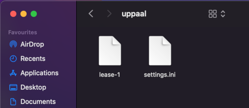 UPPAAL Configuration Folder in macOS
